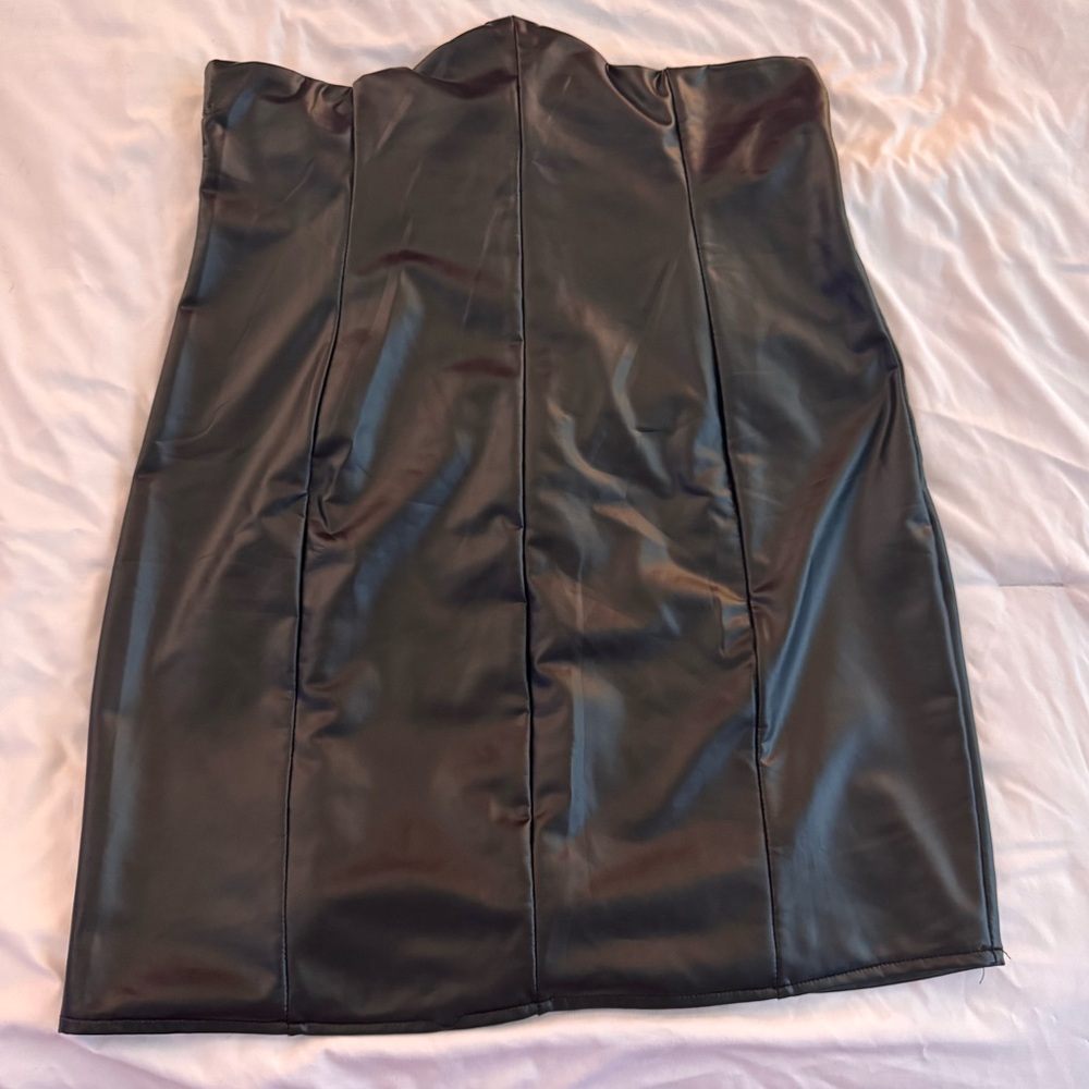 Black pleather knee length skirt
